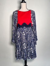 Load image into Gallery viewer, Chloe Navy and Red Daisy Chain Print Lace Detail